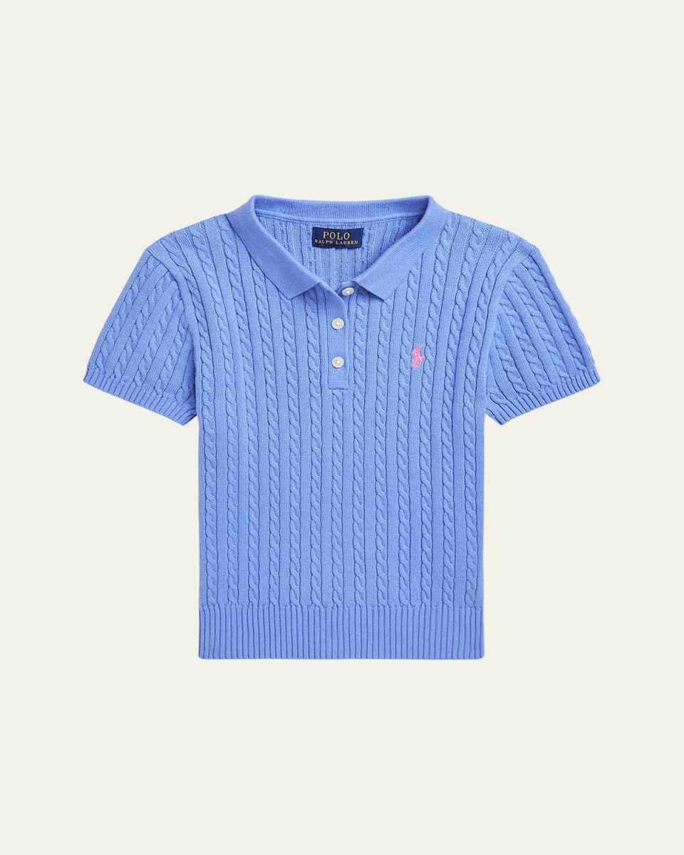 Girl's Mini Cable Knit Polo Shirt, Size 2-